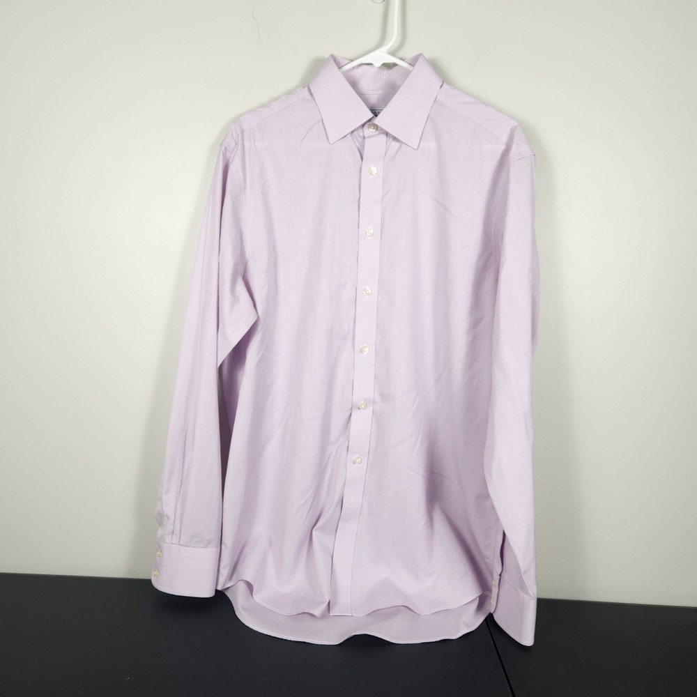 Charles Tyrwhitt Mens 16/36 Non Iron Dress Shirt Purple White Micro Check Stripe